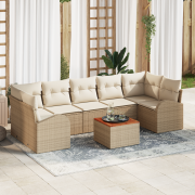 vidaXL 8-delars Trädgårdsoff-set med Kuddar Beige Poly Rattan Akacia