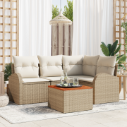 vidaXL 5-delat Trädgårdsoffaset med kuddar Beige Poly Rattan Akacia