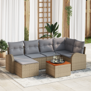 vidaXL 7-delat trädgårdsoffaset med kuddar beige Poly Rattan Akaciabor...