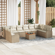 vidaXL 11-delar Trädgårdsoffset med kuddar Beige Konstrotting Akacia