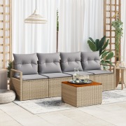 vidaXL 5-delad trädgårdsoffagrupp med kuddar Beige Poly Rattan Akacia