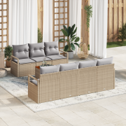 vidaXL 8-delat trädgårdsoffset med kuddar beige poly rattan akacia