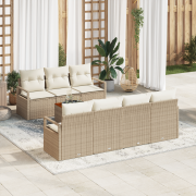 vidaXL 8-delad trädgårdssoffgrupp med kuddar beige poly rattan akacia