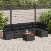 vidaXL 7-delat trädgårdsoff-set med kuddar svart poly rattan akacia