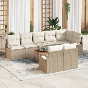 vidaXL 9-dels trädgårdsoff-set med Kuddar Beige Poly Rattan Akacia