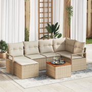 vidaXL 7 Delars Trädgårdsoffa Set med Kuddar Beige Poly Rattan Akacia