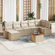 vidaXL 8-delars trädgårdsoffset med kuddar i Beige Poly Rattan Akacia