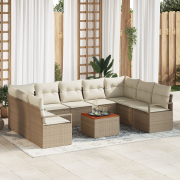 vidaXL 10 Delars Trädgårdsoff-set med Kuddar Beige Poly Rattan Akacia
