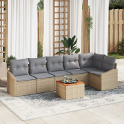 vidaXL 7-delad trädgårdsofa set med kuddar beige poly-rattan akacia