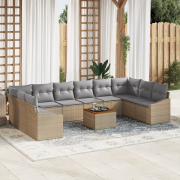 vidaXL 11-delars trädgårdssoffset med kuddar beige poly-rotang akacia
