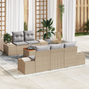 vidaXL 6-delat Trädgårdsoff set med kuddar Beige Poly-Rotting Akacia