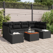 vidaXL 7-delat Trädgårdsoff-set med kuddar Svart Poly Rattan Akacia