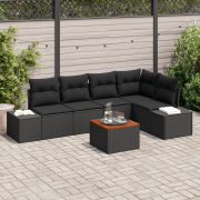 vidaXL 6-delars trädgårdssoffset med kuddar Svart Poly Rattan Akacia