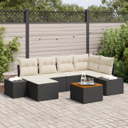 vidaXL 7 Delars Trädgårdsssoffa Set med Dynor Svart Poly Rattan Akacia