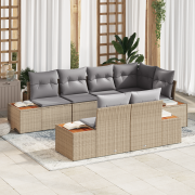 vidaXL 7 Delars Trädgårdssoffset med Kuddar Beige Poly Rotting Akacia