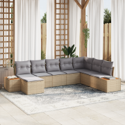 vidaXL 8 delars trädgårdssoffagrupp med kuddar beige poly rattan akaci...