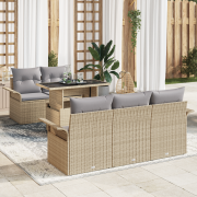 vidaXL 6-delat Trädgårdsoffaset med kuddar beige poly rattan