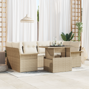 vidaXL 7-delad trädgårdsoffasett med kuddar beige poly rotting