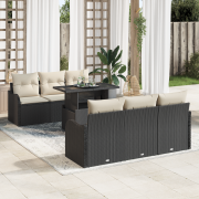 vidaXL 7-delars trädgårdsofa-set med kuddar svart poly rattan