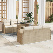 vidaXL 7-delad beige poly rattan trädgårdsoffa med kuddar