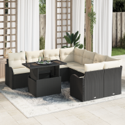 vidaXL 9-delars trädgårdssoff-set med kuddar svart poly rattan
