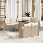 vidaXL 9-delad Trädgårdssoffa Set med Kuddar Beige Poly Rattan