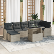 vidaXL 8-delat trädgårdsofa set med kuddar Ljusgrå Polyrotting