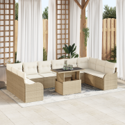 vidaXL 11-delar Trädgårdsoff-set med Kuddar Beige Poly Rotting