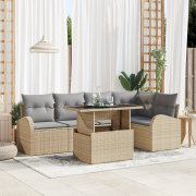 vidaXL 6-delat Trädgårdsofa Set med Kuddar Beige Poly Rattan