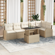 vidaXL 7-delat trädgårdssoffset med dynor beige poly rattan