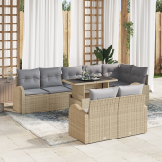 vidaXL 9-delat Trädgårdsoffset med kuddar Beige Polyrotting