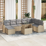 vidaXL 9-delad Trädgårdssoffgrupp med Kuddar Beige Poly Rattan