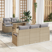 vidaXL 6-delad Trädgårdsoffset med Kuddar Beige Poly Rattan