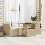 vidaXL 7-delat Trädgårdsoff-set med kuddar Beige Poly Rattan