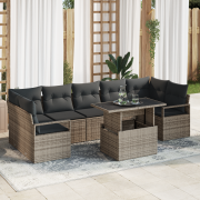 vidaXL 8 Delars Trädgårdsofa Set med Kuddar Grå Poly Rattan