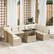vidaXL 10-delad trädgårdsoffset med kuddar Beige Poly Rattan