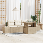 vidaXL 5-delat trädgårdsoffaset med kuddar beige poly rotting