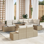 vidaXL 9-delars trädgårdsoffset med kuddar Beige Poly Rattan