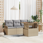 vidaXL 5-delat trädgårdsoff set med kuddar Beige Poly Rattan Akacia
