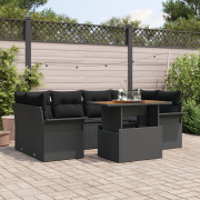 vidaXL 7-delad Trädgårdsofa Set med Kuddar Svart Poly Rattan Akacia