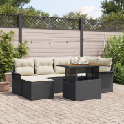 vidaXL 7-delars trädgårdsmöbler set med kuddar svart poly rattan akaci...