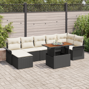 vidaXL 8-delat trädgårdsdining set med dynor svart poly rattan akacia
