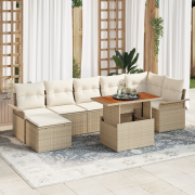 vidaXL 8-delat trädgårdsdining set med kuddar beige poly rattan akacia