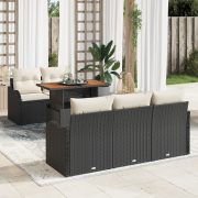vidaXL 6-delat trädgårdsoffasett med kuddar svart poly rattan akacia