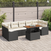 vidaXL 8-delad Trädgårdsofa Set med Kuddar Svart Poly Rattan Acacia