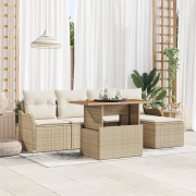 vidaXL 6-delad trädgårdsoffagrupp med kuddar beige polyrotting acacia