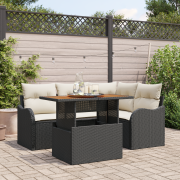 vidaXL 5-delat Trädgårdsofa Set med Kuddar Svart Poly Rattan Akacia