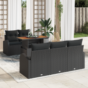 vidaXL 6-delat trädgårdsset med kuddar svart poly rattan akacia