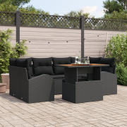 vidaXL 7-delat Trädgårds Matsal Set med Kuddar Svart Poly Rattan Akaci...