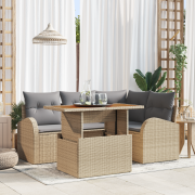 vidaXL 5-delat trädgårds-matbord med kuddar Beige Poly Rottning Akacia